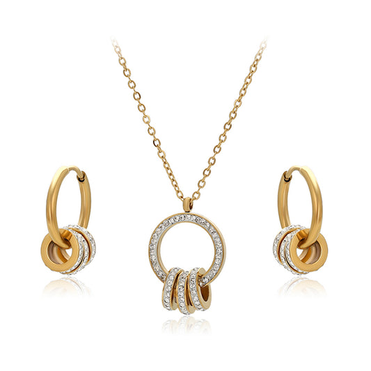 Arany tónusú Emporia Ötvözetű Szett Fehér Emporia® Kristállyal ( Nyaklánc+Fülbevaló+Medál )