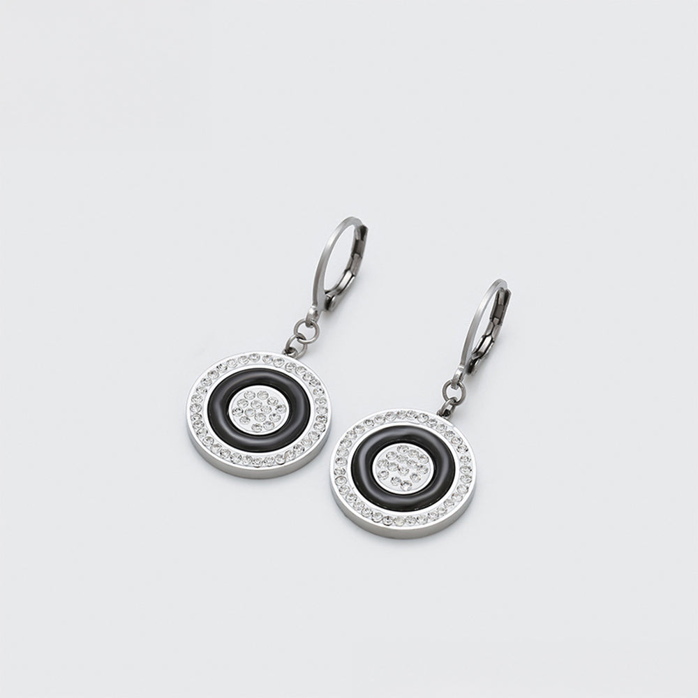 Arany tónusú Emporia Ötvözetű Fülbevaló Fehér Emporia® Kristállyal és Fekete Emporia® Kristállyal 3 