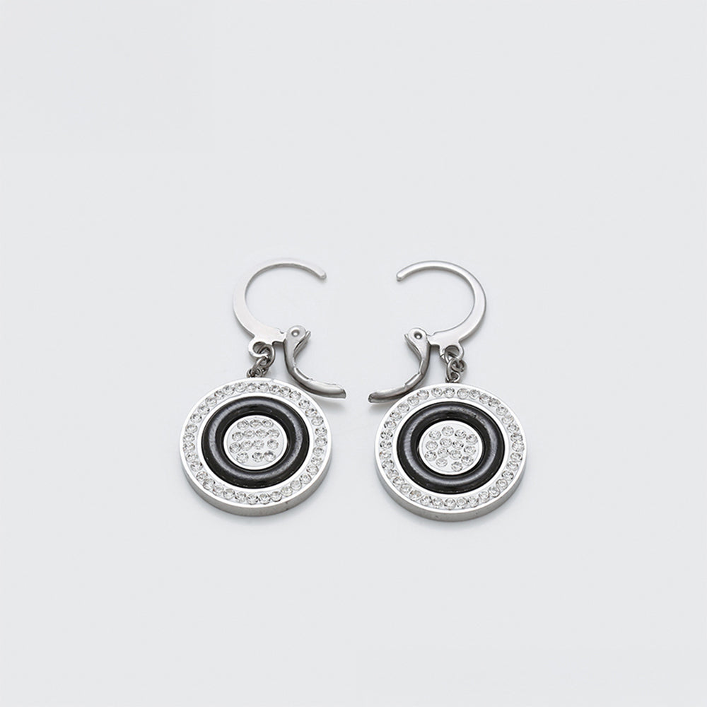 Arany tónusú Emporia Ötvözetű Fülbevaló Fehér Emporia® Kristállyal és Fekete Emporia® Kristállyal