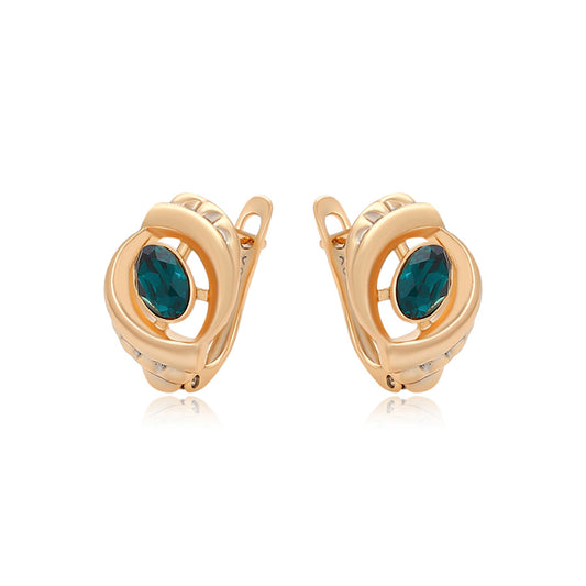 Arany tónusú Emporia Ötvözetű Fülbevaló Zöld Emporia® Kristállyal