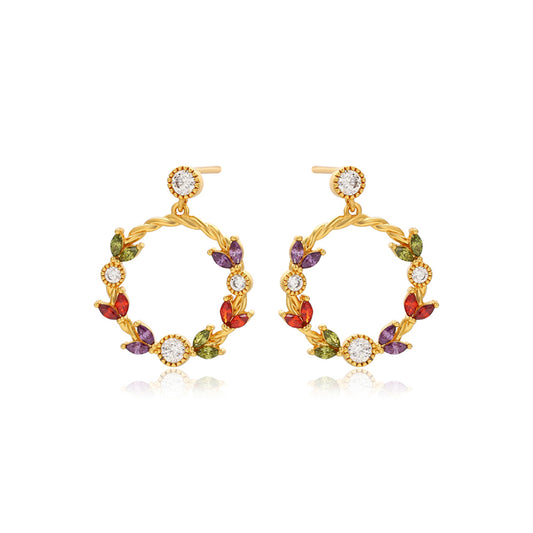 Arany tónusú Emporia Ötvözetű Fülbevaló Vörös Emporia® Kristállyal és Fehér Emporia® Kristállyal