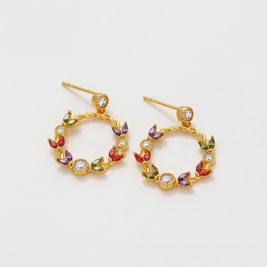 Arany tónusú Emporia Ötvözetű Fülbevaló Vörös Emporia® Kristállyal és Fehér Emporia® Kristállyal