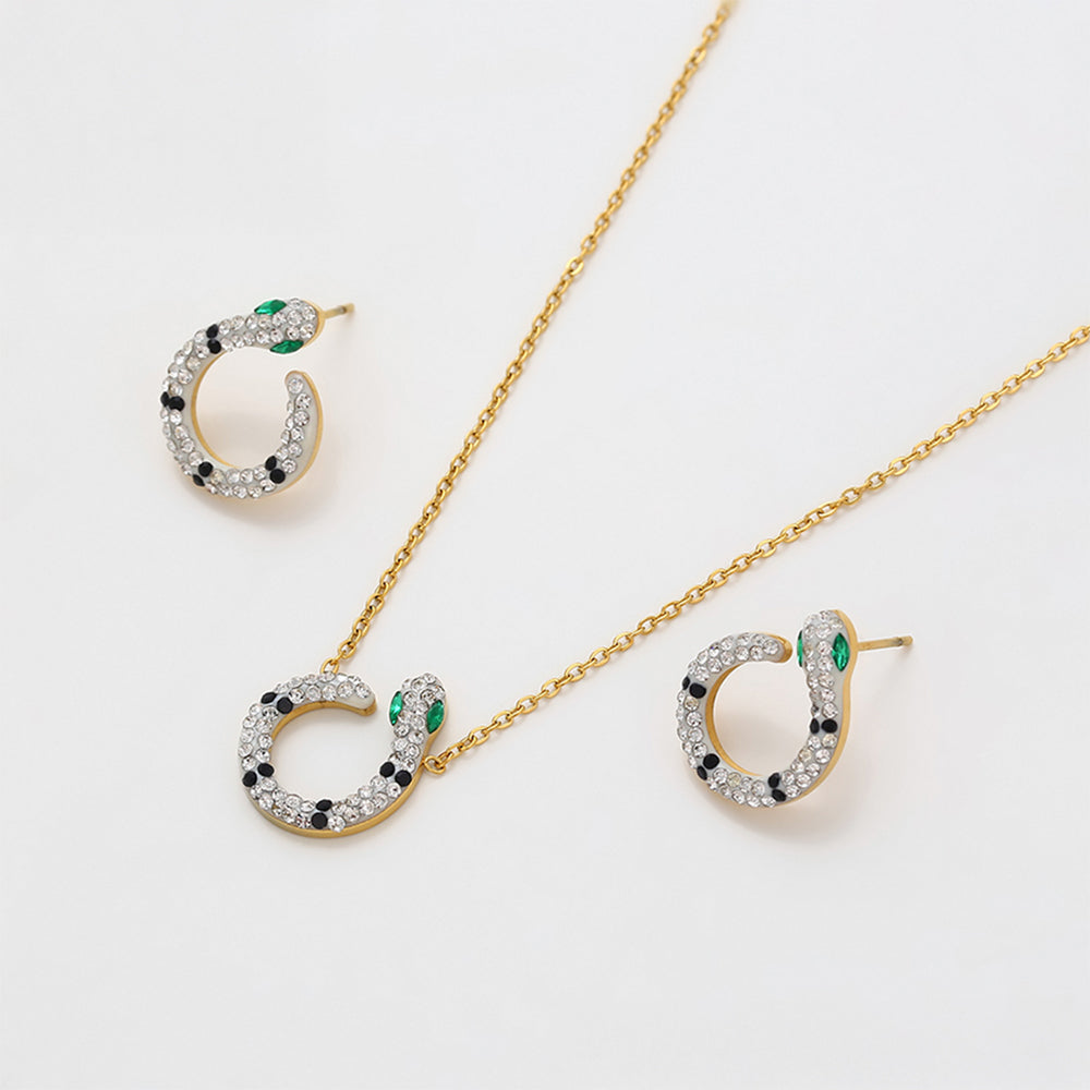 Arany tónusú Emporia Ötvözetű Szett Zöld Emporia® Kristállyal és Fehér Emporia® Kristállyal ( Nyaklánc+Fülbevaló )