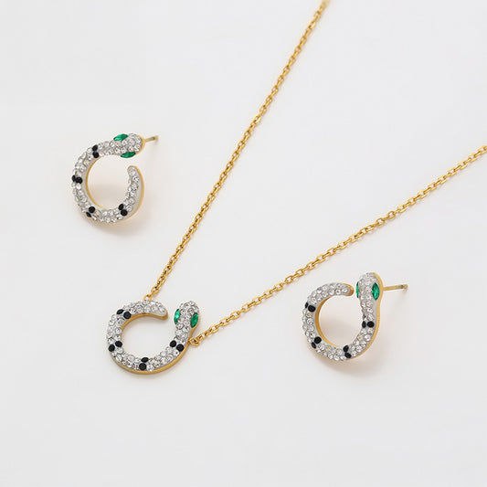 Arany tónusú Emporia Ötvözetű Szett Zöld Emporia® Kristállyal és Fehér Emporia® Kristállyal ( Nyaklánc+Fülbevaló )