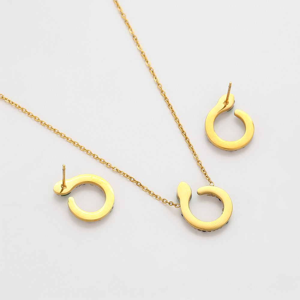 Arany tónusú Emporia Ötvözetű Szett Zöld Emporia® Kristállyal és Fehér Emporia® Kristállyal ( Nyaklánc+Fülbevaló ) 11 