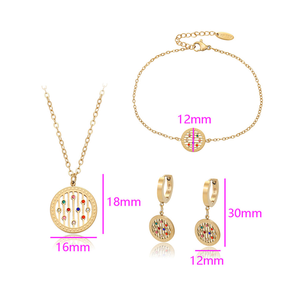 Arany tónusú Emporia Ötvözetű Szett Vörös Emporia® Kristállyal és Kék Emporia® Kristállyal ( Nyaklánc+Fülbevaló+Karkötő+Medál ) 8 