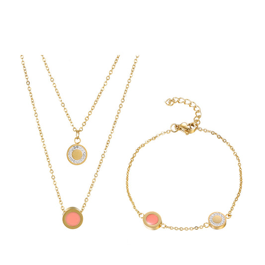 Arany tónusú Emporia Ötvözetű Szett Rózsaszínű Emporia® Kristállyal és Fehér Emporia® Kristállyal ( Nyaklánc+Karkötő )
