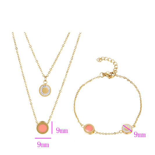 Arany tónusú Emporia Ötvözetű Szett Rózsaszínű Emporia® Kristállyal és Fehér Emporia® Kristállyal ( Nyaklánc+Karkötő )