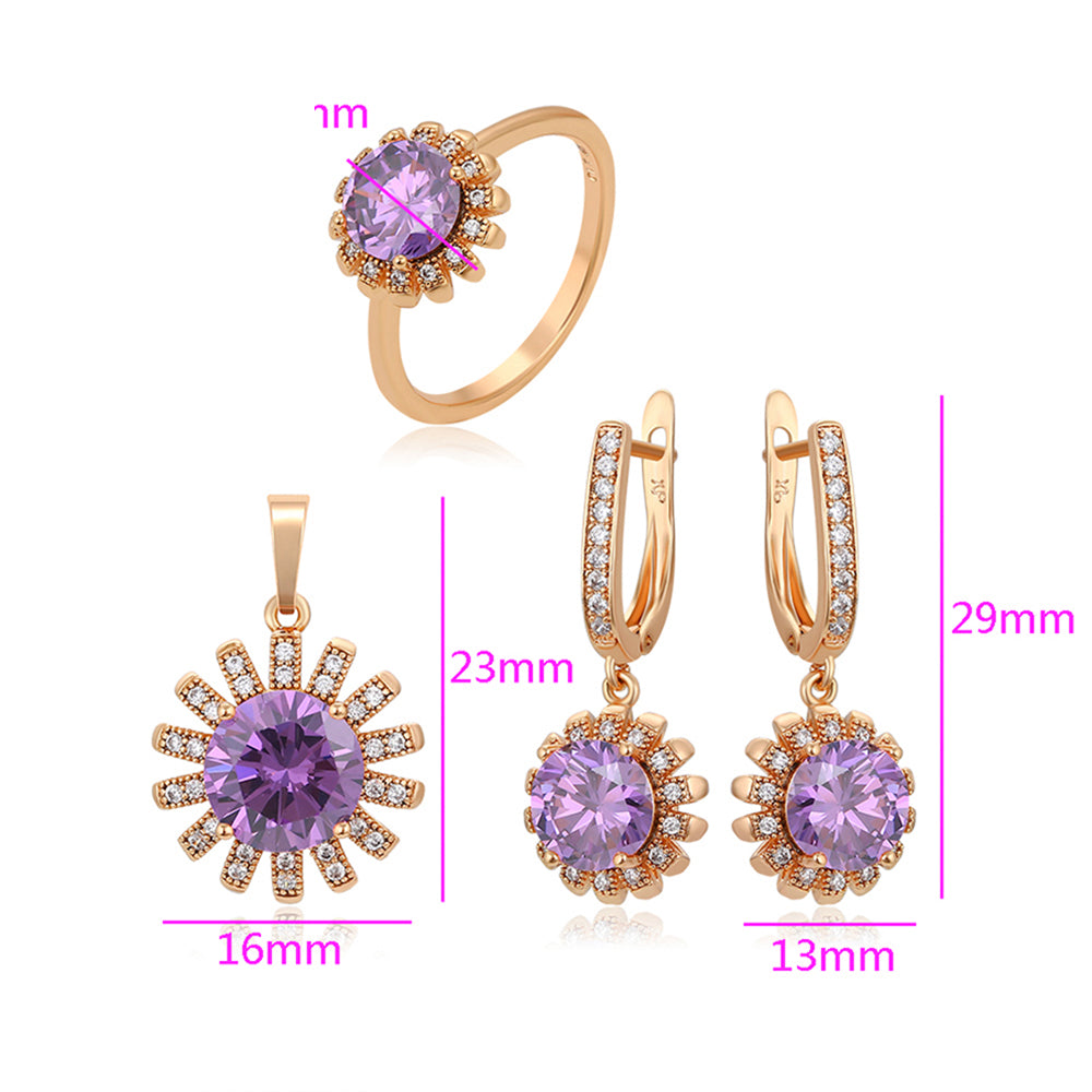 Arany tónusú Emporia Ötvözetű Szett Lila Emporia® Kristállyal és Fehér Emporia® Kristállyal ( Fülbevaló+Gyűrű+Medál ) 7 