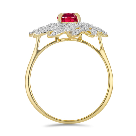 Arannyal Bevont Ezüst Gyűrű Madagaszkári Rubinnal és Fehér Topázzal