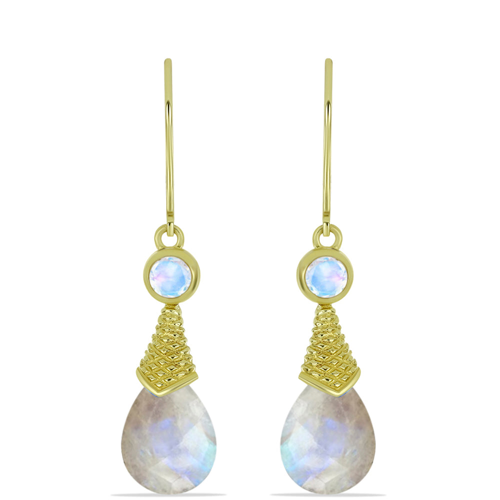 Arannyal Bevont Ezüst Fülbevaló Szivárvány Holdkővel