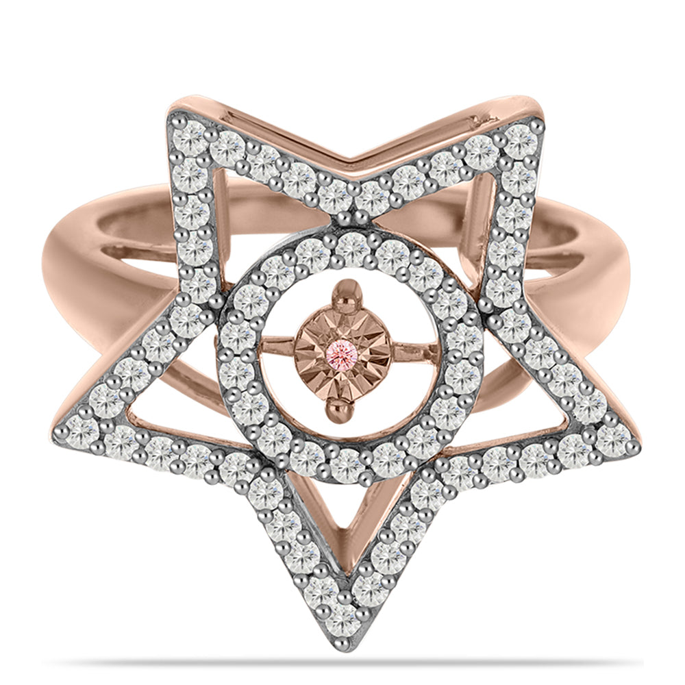 Rózsaarannyal Bevont Ezüst Gyűrű Rózsaszín Táncoló Gyémánttal és Fehér Topázzal 1 