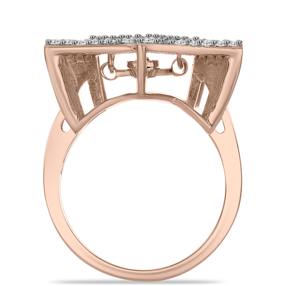 Rózsaarannyal Bevont Ezüst Gyűrű Rózsaszín Táncoló Gyémánttal és Fehér Topázzal 2 