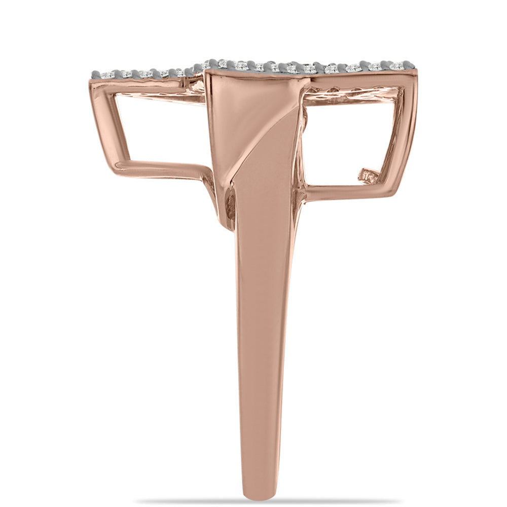 Rózsaarannyal Bevont Ezüst Gyűrű Rózsaszín Táncoló Gyémánttal és Fehér Topázzal