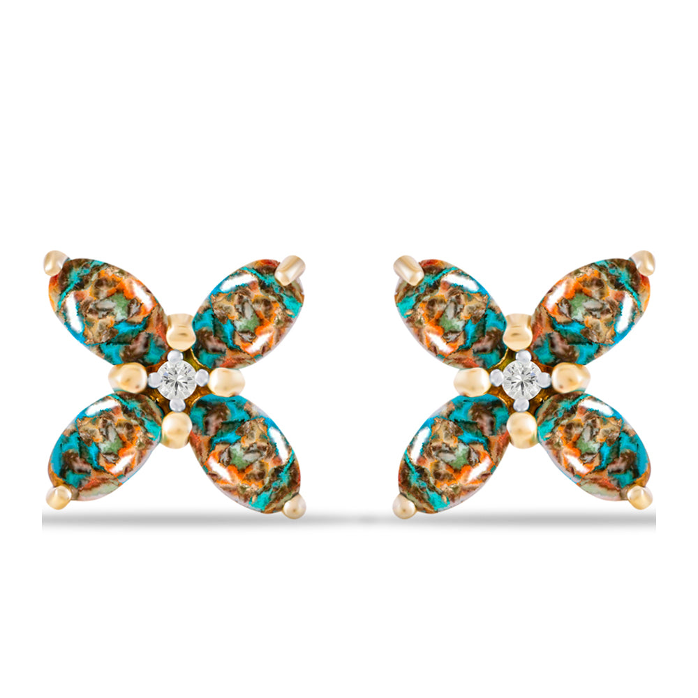 Arannyal Bevont Ezüst Fülbevaló Osztriga Türkizzel és Fehér Topázzal