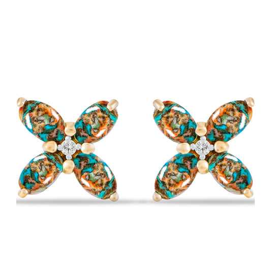 Arannyal Bevont Ezüst Fülbevaló Osztriga Türkizzel és Fehér Topázzal