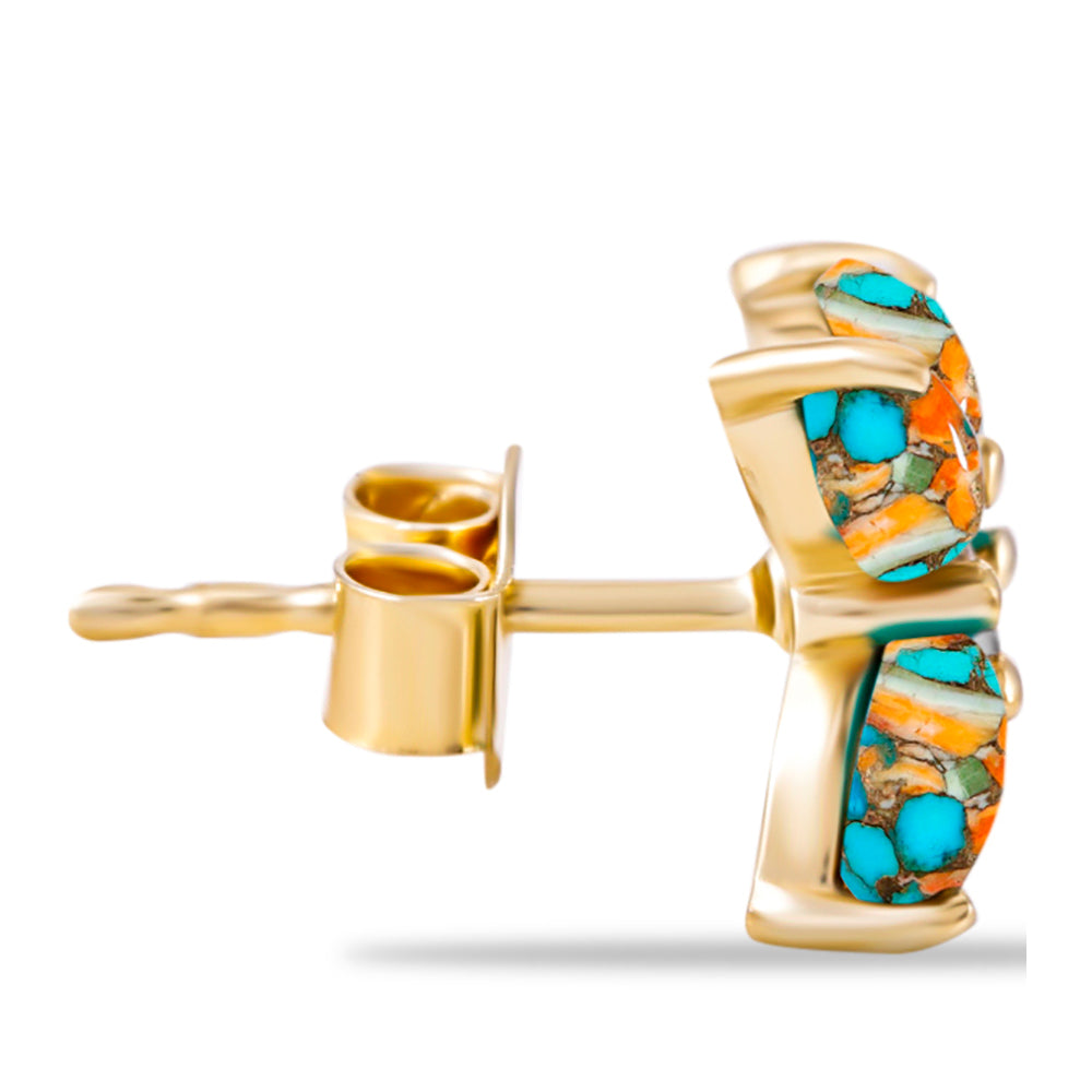 Arannyal Bevont Ezüst Fülbevaló Osztriga Türkizzel és Fehér Topázzal