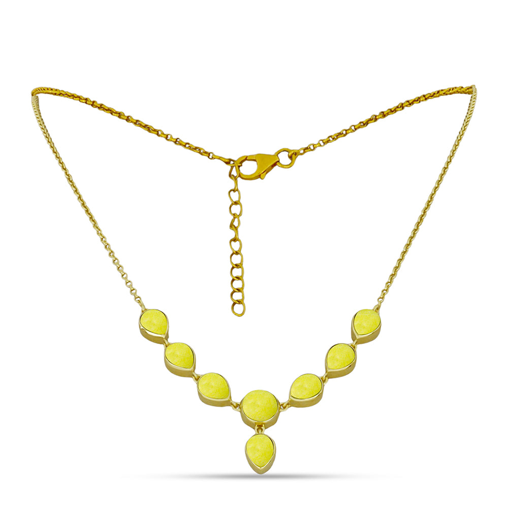 Arannyal Bevont Ezüst Nyaklánc Sárga Szerpentinnel 1 
