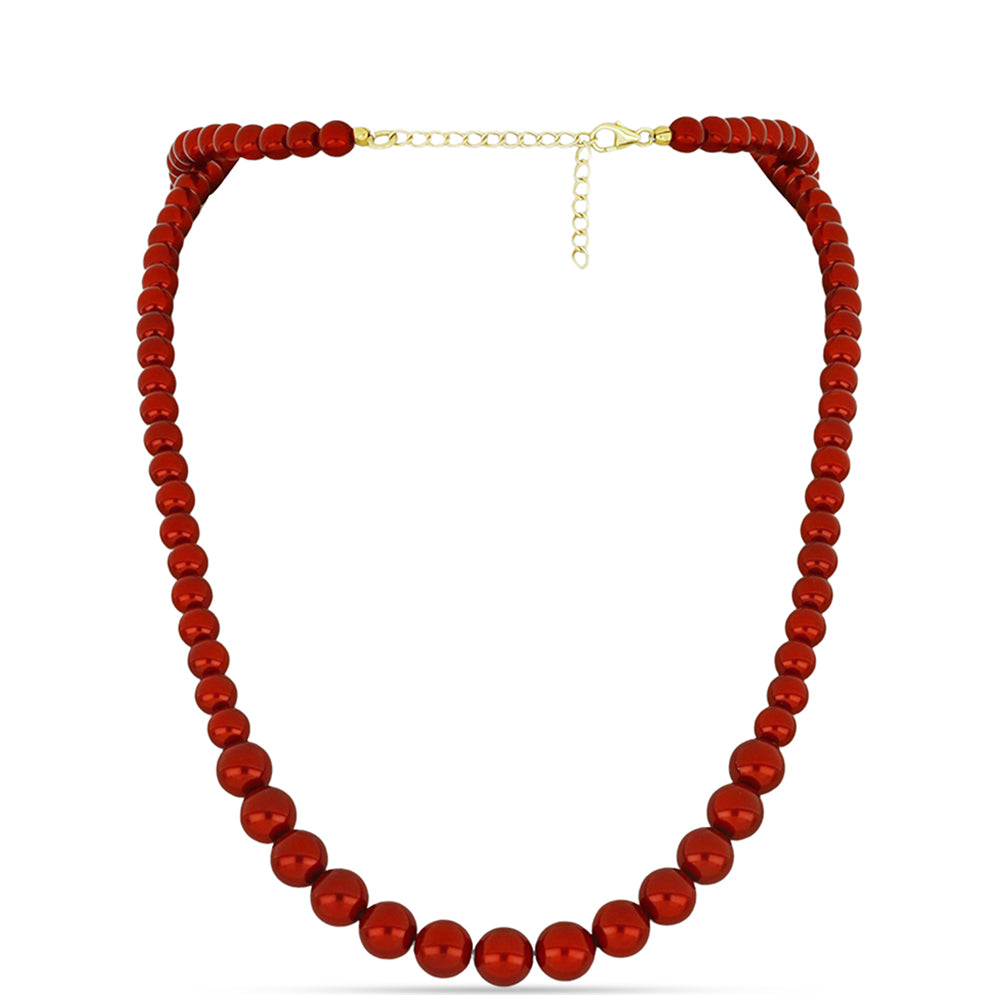 Arannyal Bevont Ezüst Nyaklánc Vörös Édesvízi Kagylógyönggyel 1 