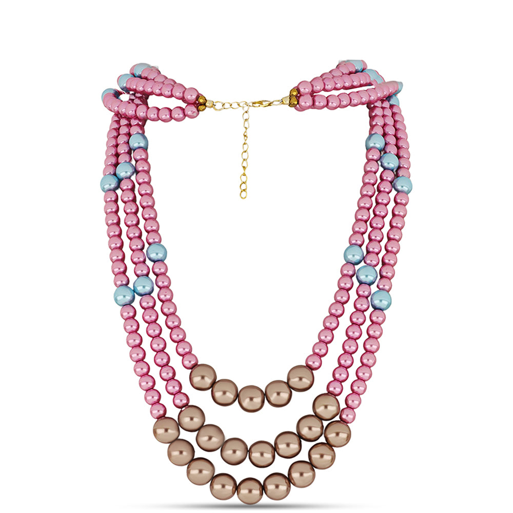 Arannyal Bevont Ezüst Nyaklánc Kék színű Édesvízi Kagylógyönggyel és Édesvízi Rózsaszín Kagylógyönggyel 1 