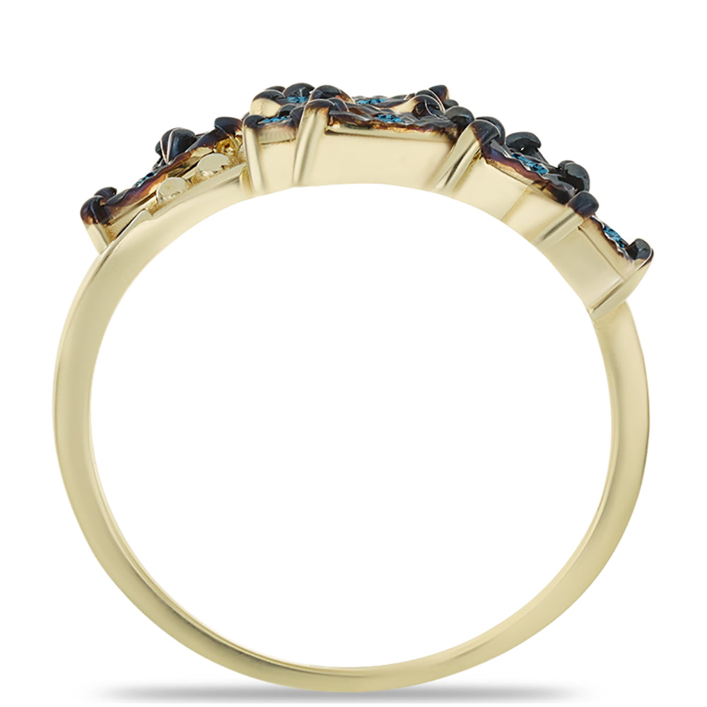 Arannyal Bevont Ezüst Gyűrű Kék Gyémánttal