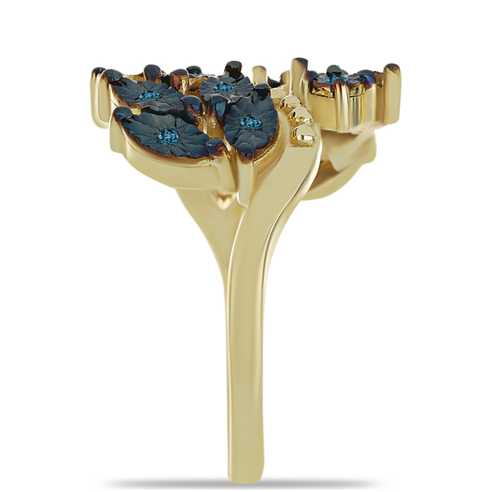 Arannyal Bevont Ezüst Gyűrű Kék Gyémánttal 4 