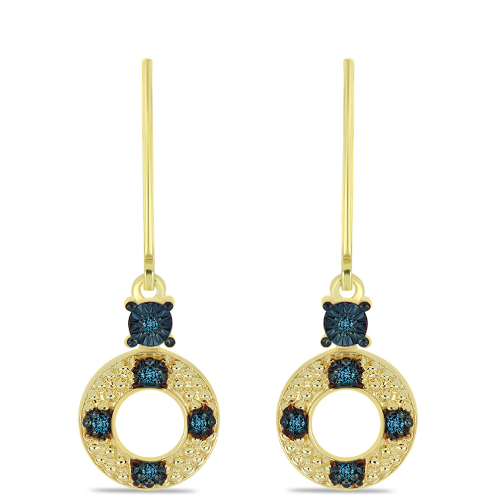 Arannyal Bevont Ezüst Fülbevaló Kék Gyémánttal