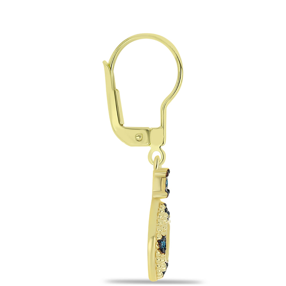 Arannyal Bevont Ezüst Fülbevaló Kék Gyémánttal 2 