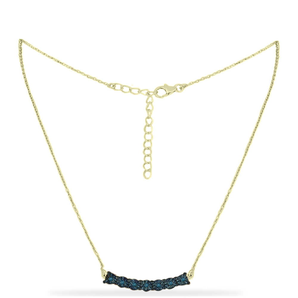 Arannyal Bevont Ezüst Nyaklánc Kék Gyémánttal