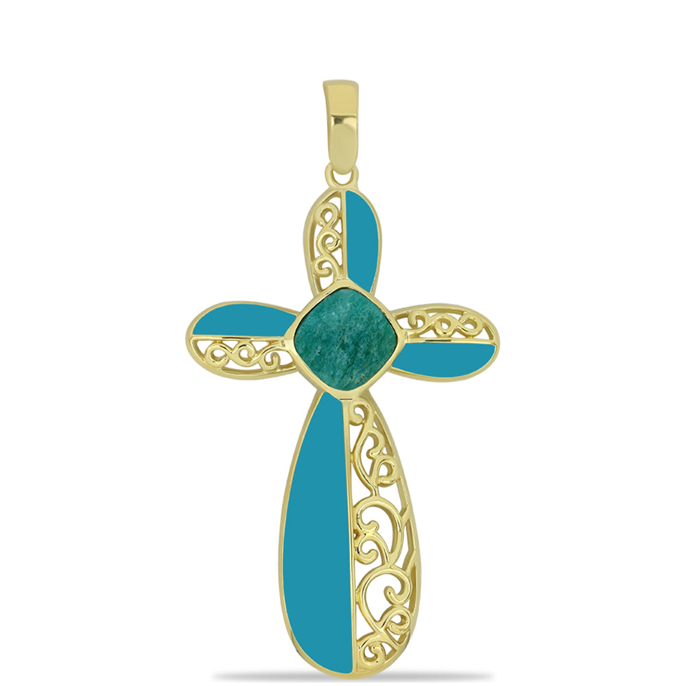 Kereszt Arannyal Bevont Ezüst Medál Amazonittal 1 