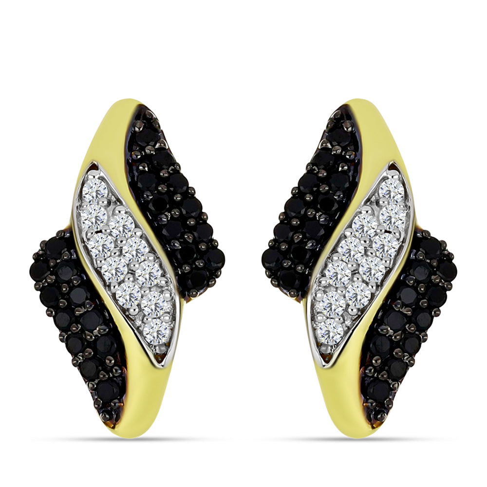 Arannyal Bevont Ezüst Fülbevaló Fekete Spinellel és Fehér Topázzal 1 