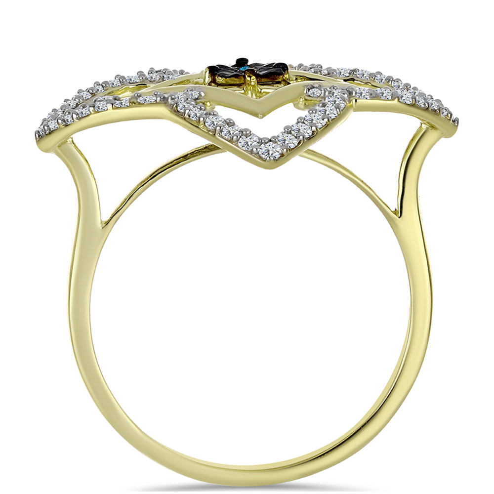 Arannyal Bevont Ezüst Gyűrű Kék Gyémánttal és Fehér Topázzal 2 