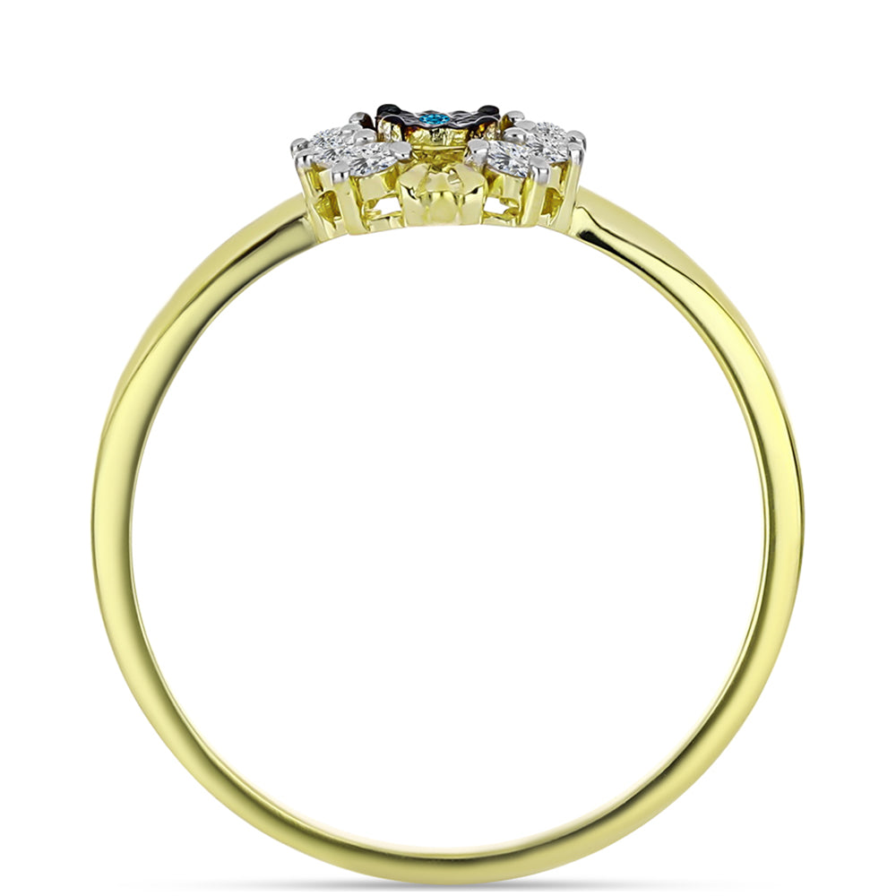 Arannyal Bevont Ezüst Gyűrű Kék Gyémánttal és Fehér Topázzal