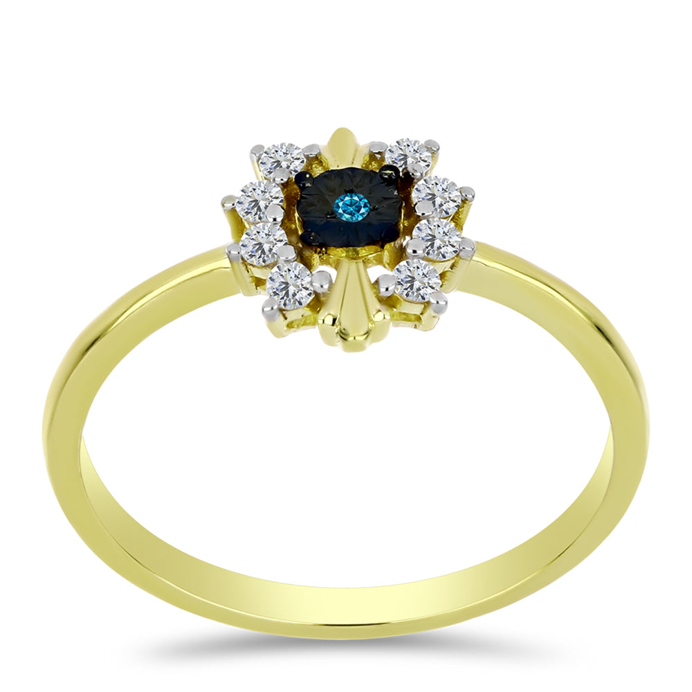 Arannyal Bevont Ezüst Gyűrű Kék Gyémánttal és Fehér Topázzal 3 