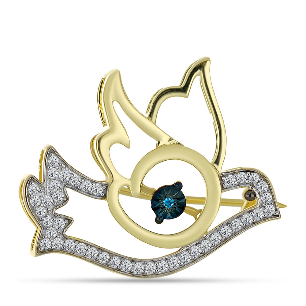 Arannyal Bevont Ezüst Bross Kék Gyémánttal és Fehér Topázzal 1 
