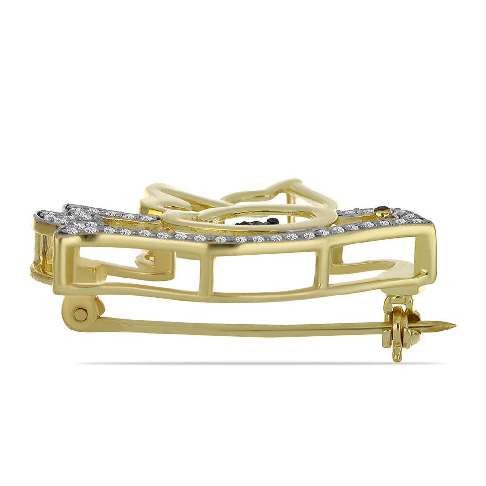 Arannyal Bevont Ezüst Bross Kék Gyémánttal és Fehér Topázzal