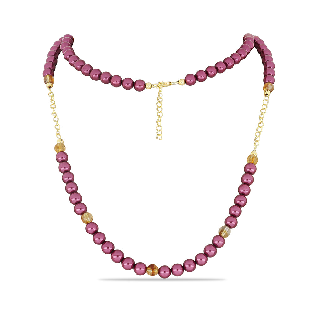 Arannyal Bevont Ezüst Nyaklánc Lila színű Édesvízi Kagylógyönggyel és Ural Citrinnel 1 