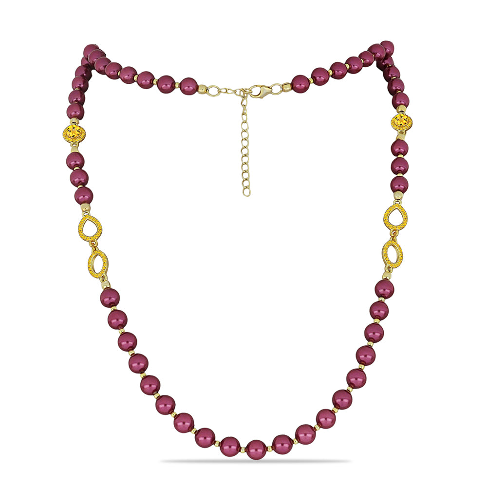 Arannyal Bevont Ezüst Nyaklánc Lila színű Édesvízi Kagylógyönggyel és Ural Citrinnel