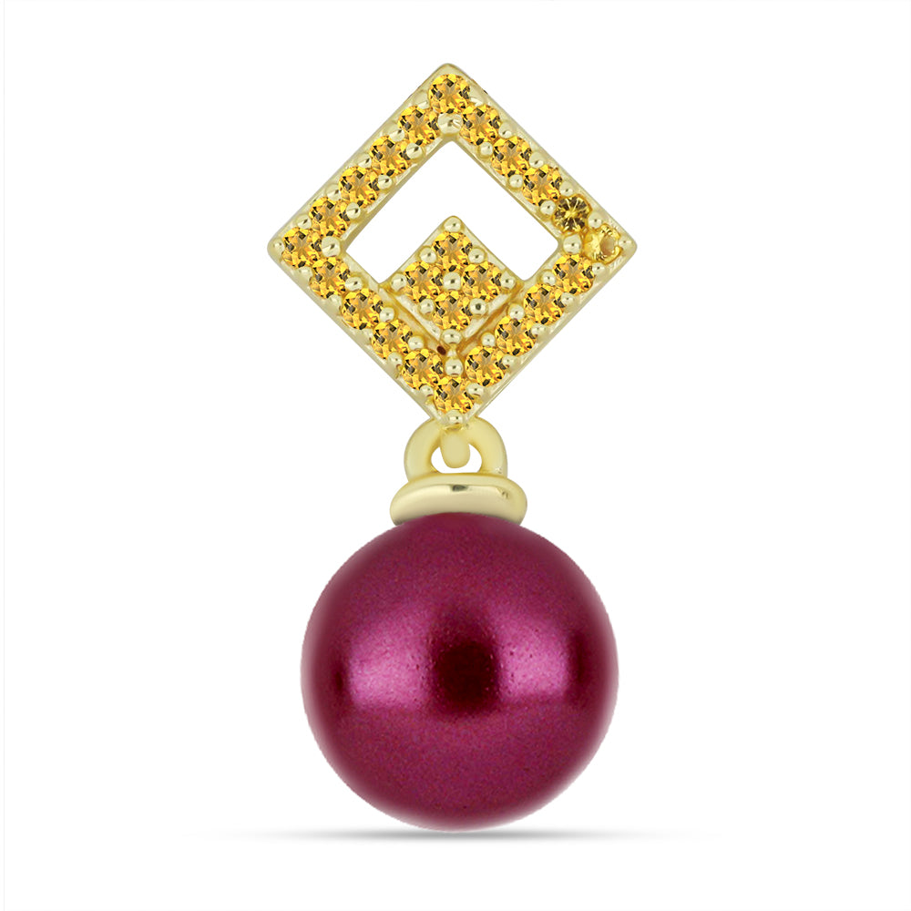 Arannyal Bevont Ezüst Medál Lila színű Édesvízi Kagylógyönggyel és Ural Citrinnel