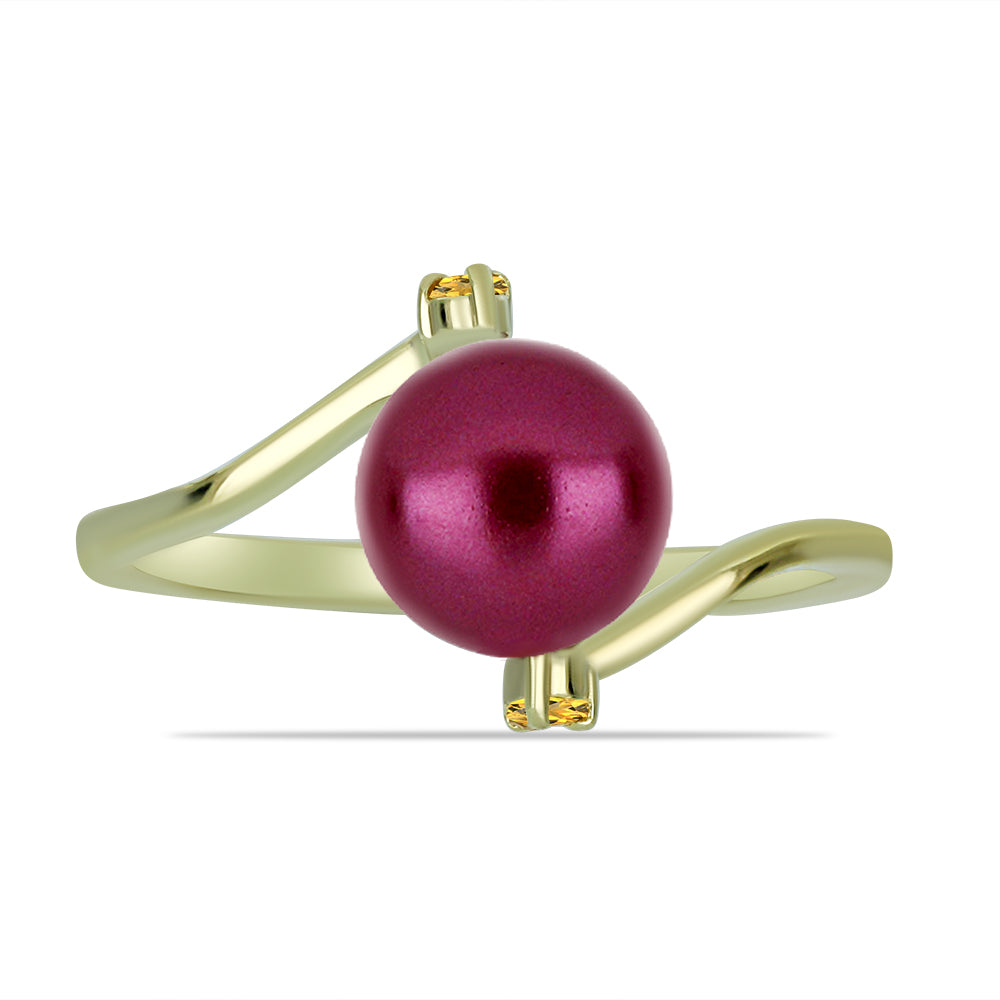 Arannyal Bevont Ezüst Gyűrű Lila színű Édesvízi Kagylógyönggyel és Ural Citrinnel 1 