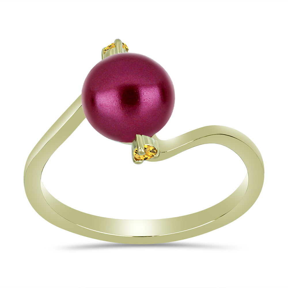 Arannyal Bevont Ezüst Gyűrű Lila színű Édesvízi Kagylógyönggyel és Ural Citrinnel