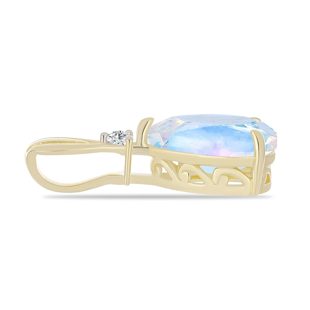 Arannyal Bevont Ezüst Medál Szivárvány Holdkővel és Fehér Topázzal 2 