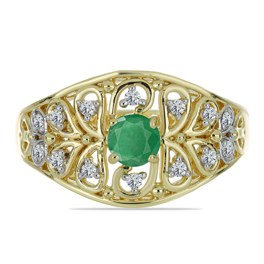 Arannyal Bevont Ezüst Gyűrű Brazil Smaragddal és Fehér Topázzal