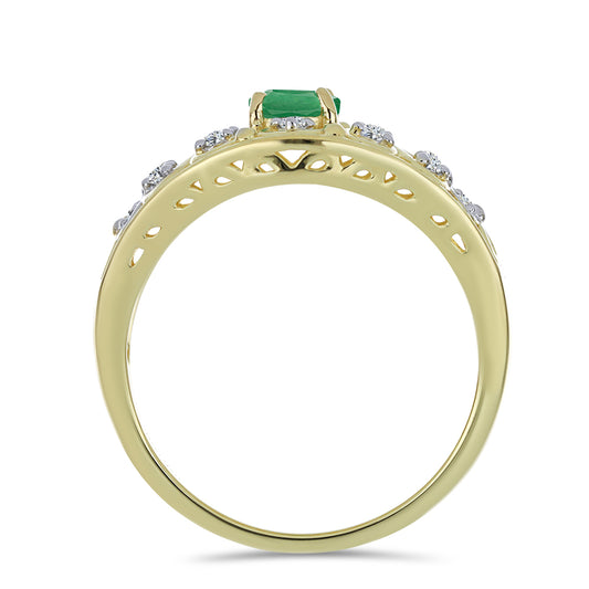 Arannyal Bevont Ezüst Gyűrű Brazil Smaragddal és Fehér Topázzal