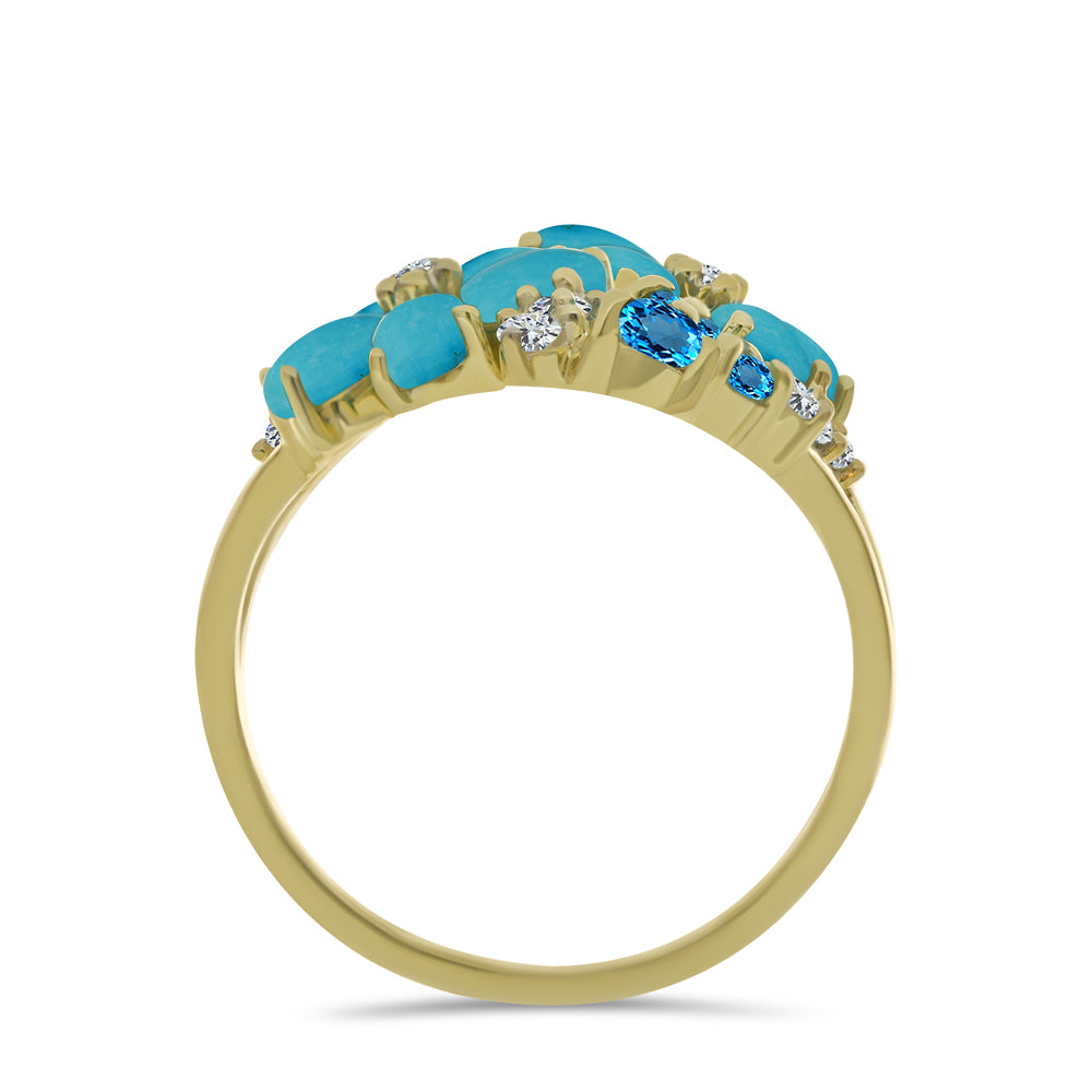 Arannyal Bevont Ezüst Gyűrű Csipkerózsika Türkizzel és Svájci Kék Topázzal 2 