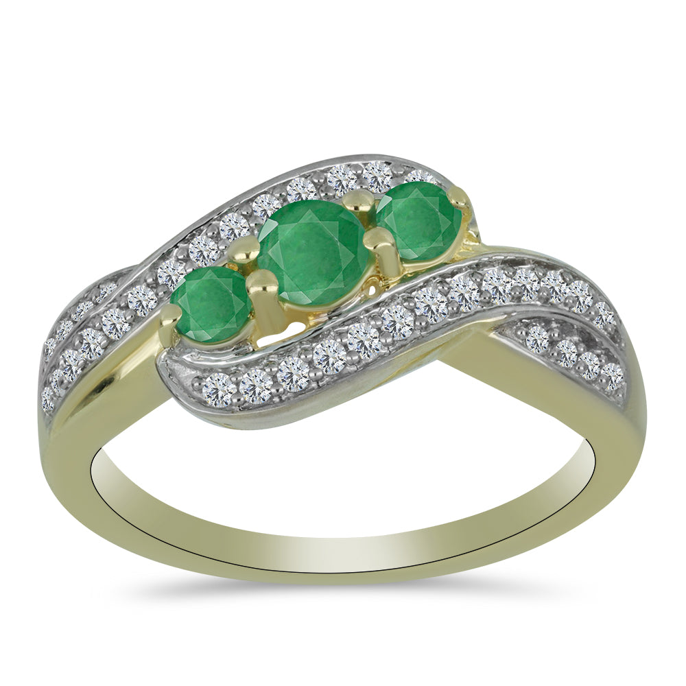 Arannyal Bevont Ezüst Gyűrű Brazil Smaragddal és Fehér Topázzal 3 