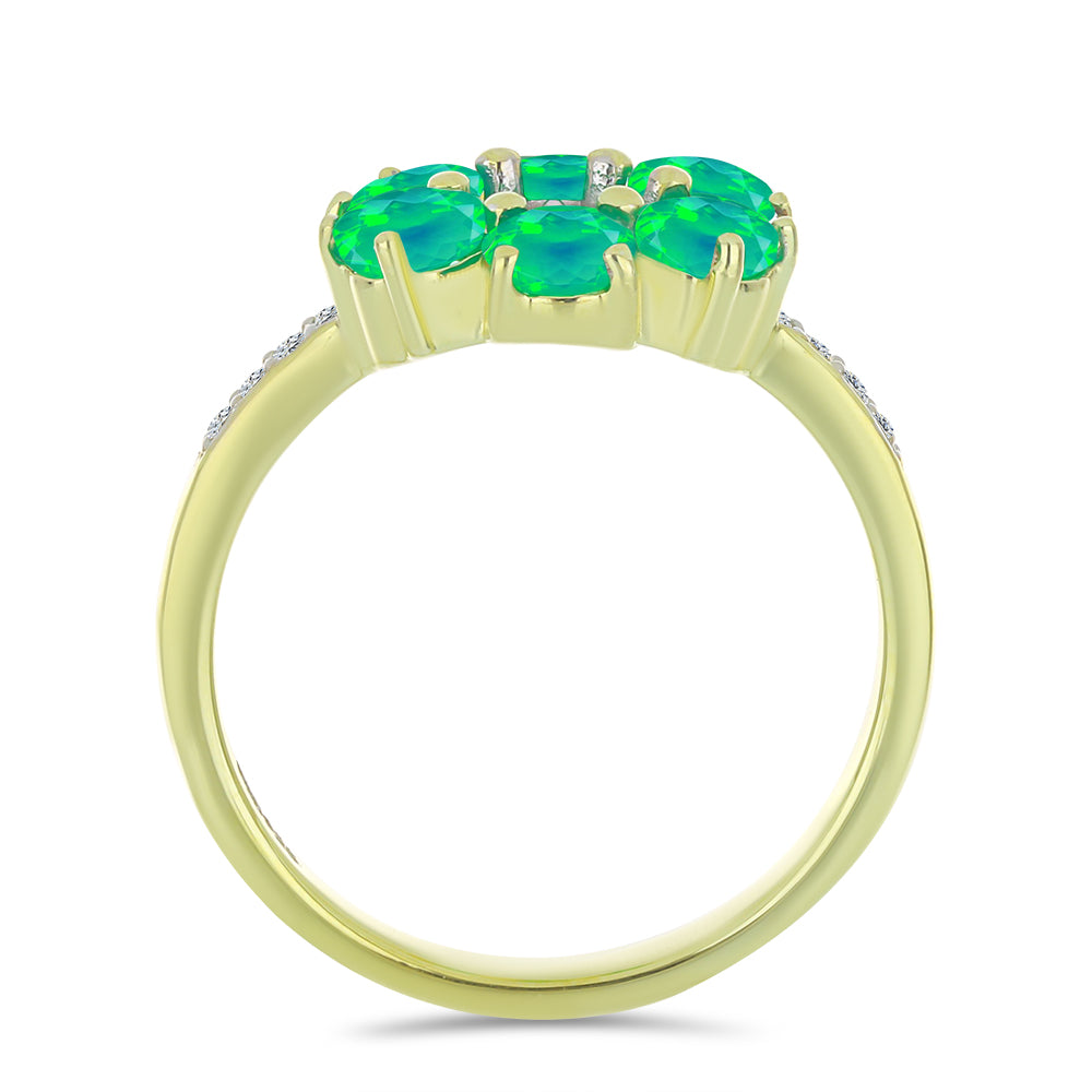 Arannyal Bevont Ezüst Gyűrű Lega Dembi Zöld Etiópiai Opállal és Fehér Topázzal