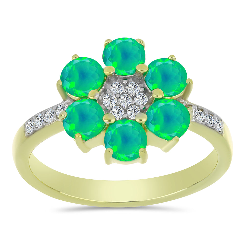 Arannyal Bevont Ezüst Gyűrű Lega Dembi Zöld Etiópiai Opállal és Fehér Topázzal 3 