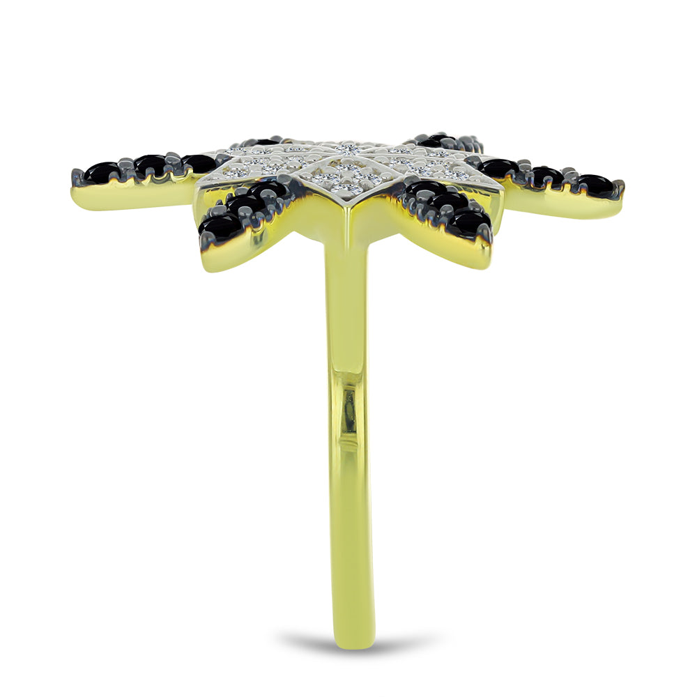 Arannyal Bevont Ezüst Gyűrű Fekete Spinellel és Fehér Topázzal 4 