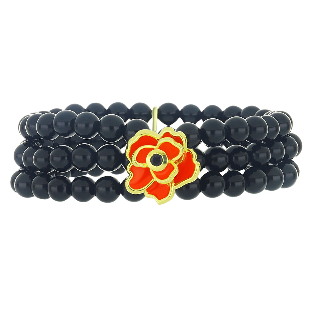 Arannyal Bevont Ezüst Karkötő Fekete Spinellel és Tűzzománccal 2 